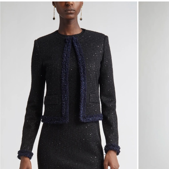 St. John Tweed Knit Jacket Gold Black - Picture 9 of 15